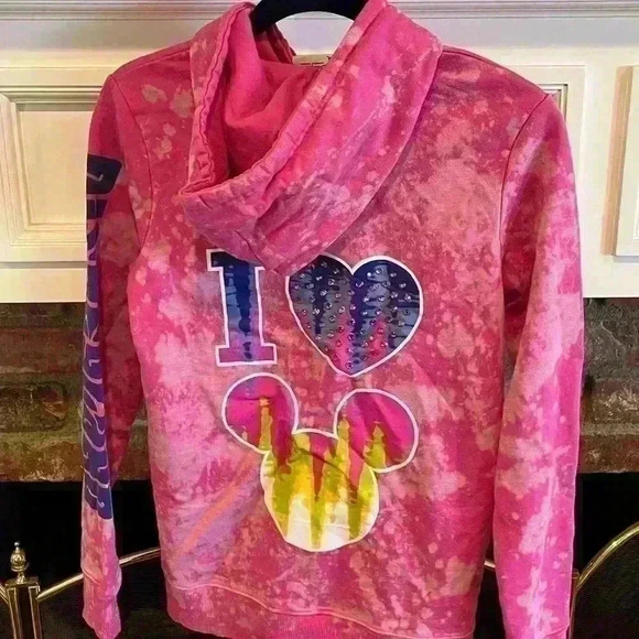 Authentic original Disney Parks I love Mickey heart zip up hoodie sz S tye dye - Picture 4 of 8